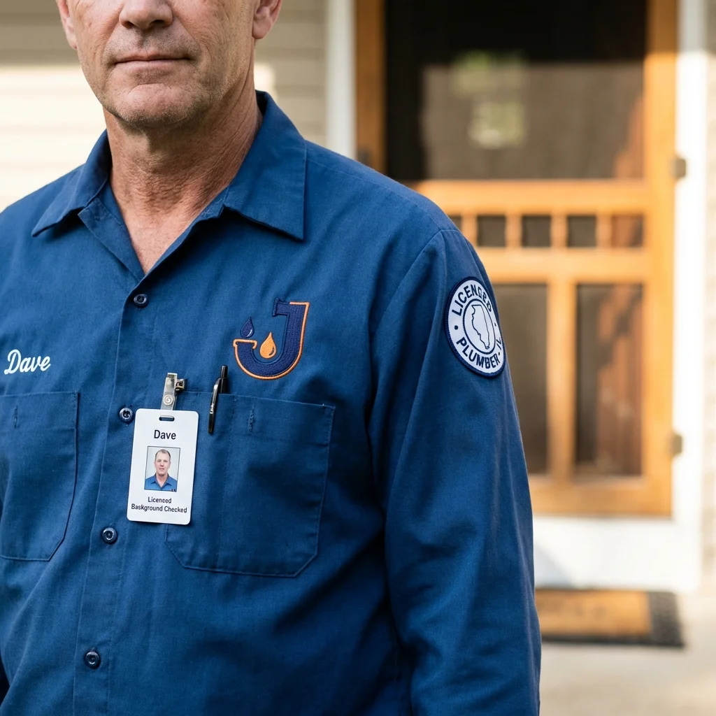 Licensed plumber showing ID badge in Morrow, OH
