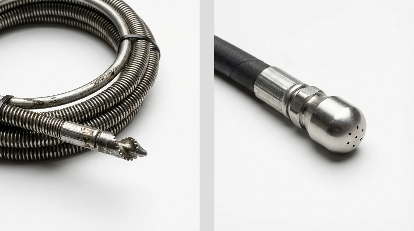Drain snake cable and hydro jetting nozzle used for drain cleaning in Morrow, OH