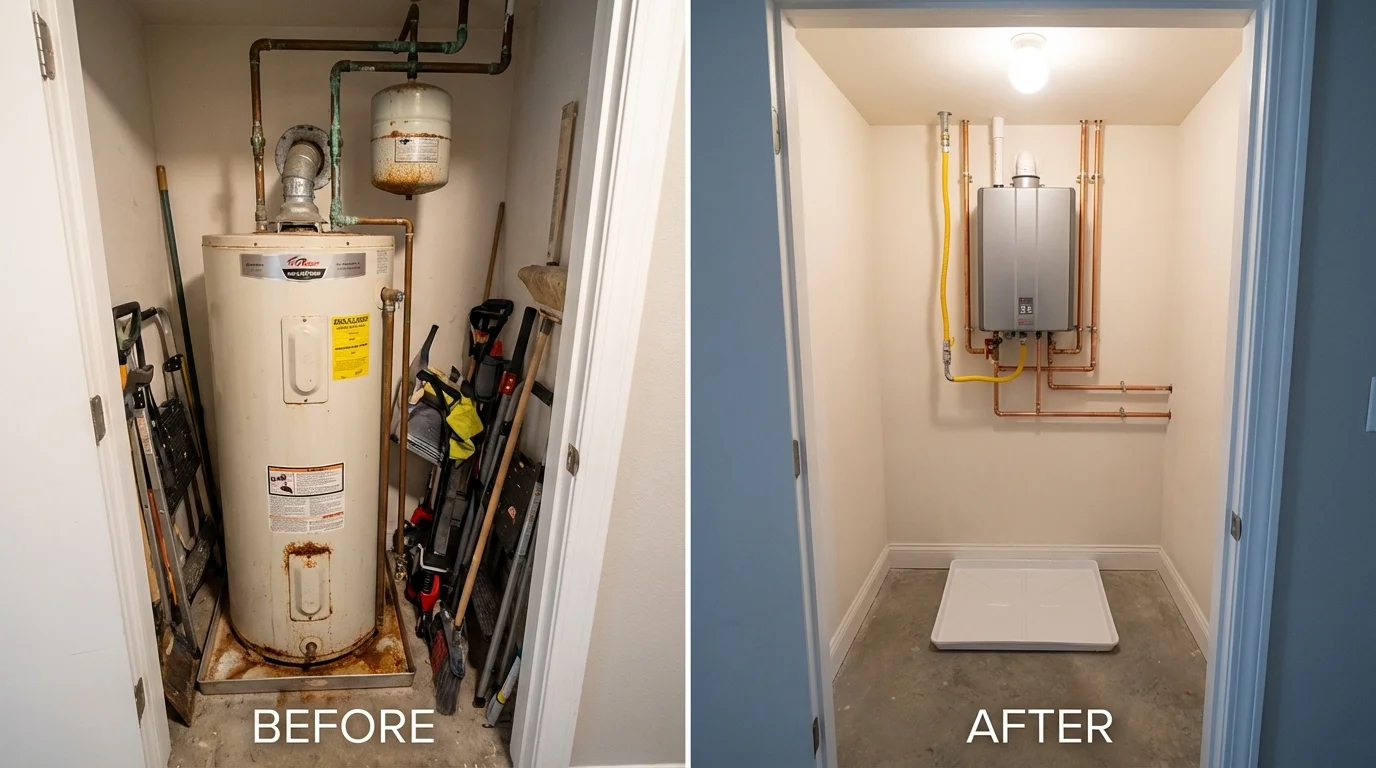 Tank water heater versus wall-mounted tankless unit comparison for Morrow, OH homeowners